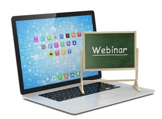 Laptop with chalkboard, webinar, online education concept