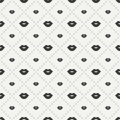 Romantic hipster lips kiss seamless pattern. Wrapping paper. Scrapbook paper. Tiling. Vector illustration. Lipstick kiss prints. Black background. Graphic texture for design. Valentines day - 98742965