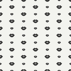 Romantic hipster lips kiss seamless pattern. Wrapping paper. Scrapbook paper. Tiling. Vector illustration. Lipstick kiss prints. Black background. Graphic texture for design. Valentines day