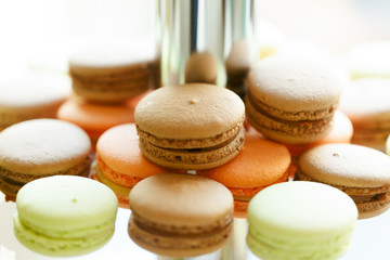 Sweet and tasty delicious colorful macaroons wedding dessert tab