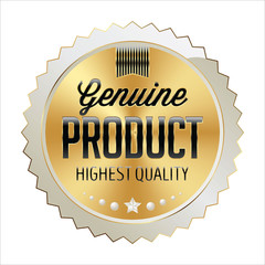 Badge Gold with White and Black. Shiny Luxury Badge on White Background. Genuine Product.