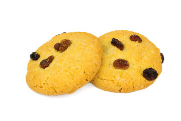 Homemade raisin cookies isolated on white background