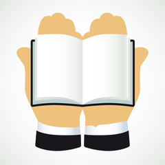 Hands & open book. Vector open book in hands, reading person concept illustration