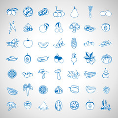 Fruits And Vegetables Icons Set - Isolated On Background - Vector Illustration, Graphic Design. For Web, Websites, Print, Presentation Templates, Mobile Applications And Promotional Materials