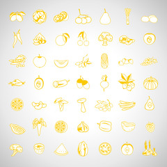 Fruits And Vegetables Icons Set - Isolated On Background - Vector Illustration, Graphic Design. For Web, Websites, Print, Presentation Templates, Mobile Applications And Promotional Materials