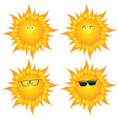 Set of funny smiling sun. Vector illustration.