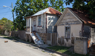 Jamaican houses; metal roofs, pastel colors, sleeping dog: cosy cottages of the Carribean