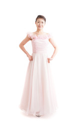 Naklejka premium ドレスを着た日本人女性,全身ポーズ