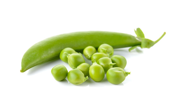 fresh green sweet pea with stem on white background