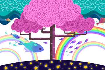 Illustration for Children: Rainbow Fish! Realistic Fantastic Cartoon Style Artwork / Story / Scene / Wallpaper / Background / Card Design
