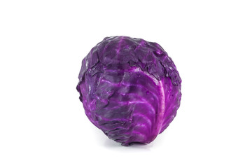 Whole red cabbage isolated on white background