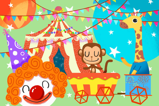 Illustration for Children: Ladies and Gentleman, Welcome to the Circus! Realistic Fantastic Cartoon Style Artwork / Story / Scene / Wallpaper / Background / Card Design
