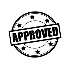approved black stamp text on circle on white background and star