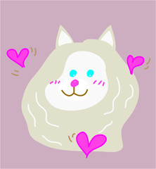 Sweet dog cartoon character with Pink hearts shape around