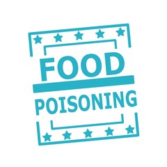 FOOD POISONING blue stamp text on squares on white background