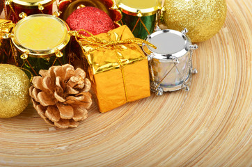 Christmas decor on wooden background