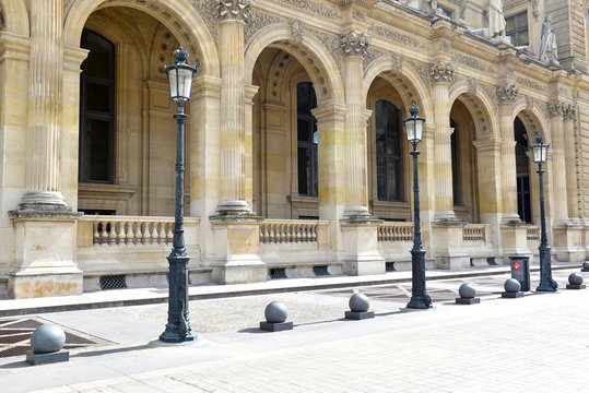 Architecture with columns and light post, Paris, France