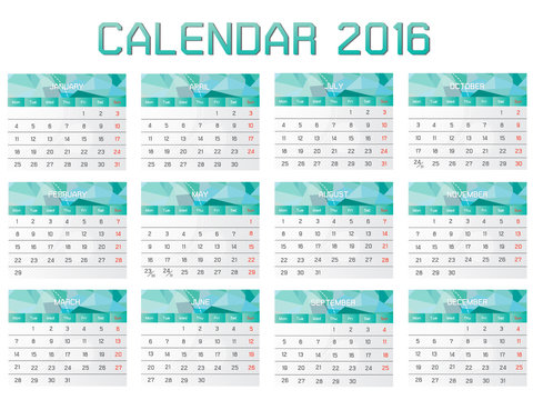Collection of Calendar 2016 Design Template