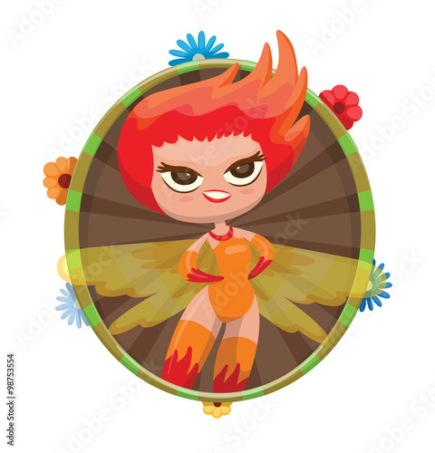 Vector Round Green Brown Frame With Colorful Flowers And With