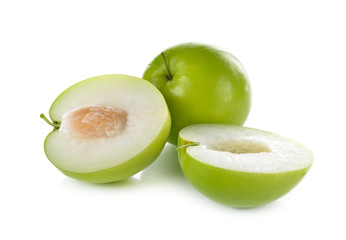 whole and half cut fresh Jujube on white background