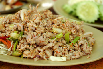 spicy minced pork salad, Thai food