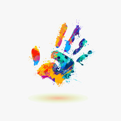 Hand of paint stains. Rainbow splash