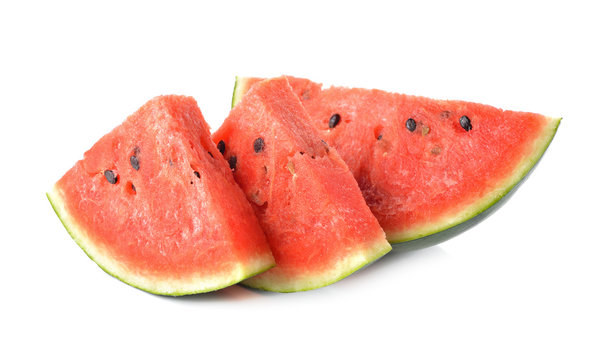 watermelon half cut with seed on white background