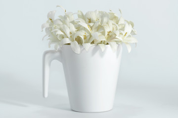 Fragrant white flowers in a glass