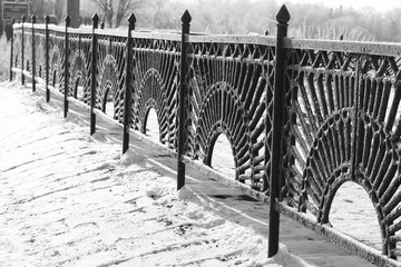 Park in winter black and white