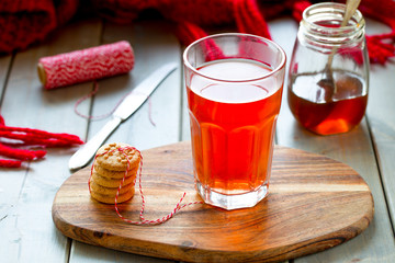 Cup of south african rooibos tea, healthy non caffeine detoxing drink. selective focus