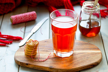 Cup of south african rooibos tea, healthy non caffeine detoxing drink. selective focus