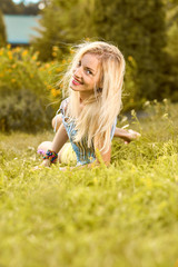 Fototapeta premium Beauty playful woman relax, garden, people outdoor