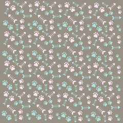 background cat paws and fish skeleton vector