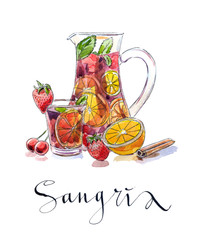 Refreshing sangria (punch) - obrazy, fototapety, plakaty