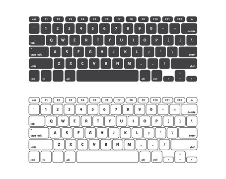 Set Black and White Keyboard Stroke QWERTY - Isolated Vector Illustration 