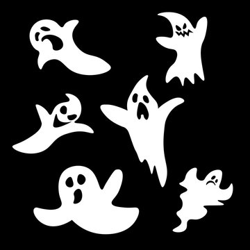 Set of six cartoon ghosts: scared and angry