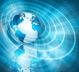 Best Internet Concept of global business. Globe, glowing lines on technological background. Electronics, Wi-Fi, rays, symbols Internet, television, mobile and satellite communications