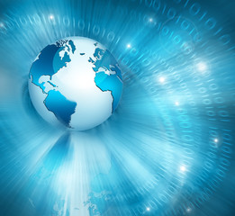 Best Internet Concept of global business. Globe, glowing lines on technological background. Electronics, Wi-Fi, rays, symbols Internet, television, mobile and satellite communications