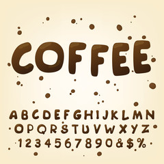 Vector numbers and symbols made of chocolate. Additional set for the coffee font style.