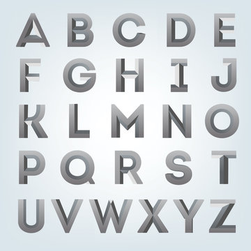 Creative gray 3d alphabet set. Beautiful bold font.
