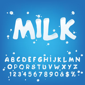 Vector numbers and symbols made of milk. Additional set for the milk font style.