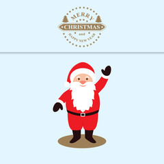 Santa Claus Cartoon Character with a raised right hand.  Decorative Christmas Background. Merry Christmas and happy New year. Vector Illustration