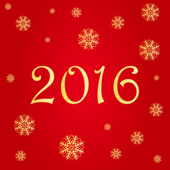 Merry Christmas and Happy New Year text label on a red background with snow and snowflakes