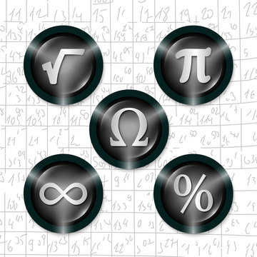 Set of five icons with symbols of math