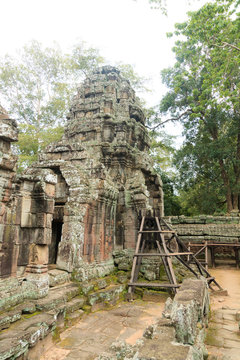 Details of the restoration work on the temple Banteay Kdei, within the temple complex of Angkor, Siem Reap, Cambodia