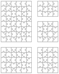 Vector illustration of four white puzzles, separate pieces