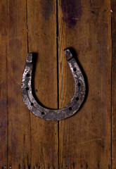 Wooden background and Horse Shoes