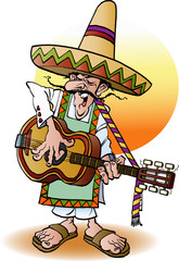 Vector cartoon illustration of a Mexican guitar player