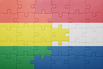 Fototapeta premium puzzle with the national flag of netherlands and bolivia