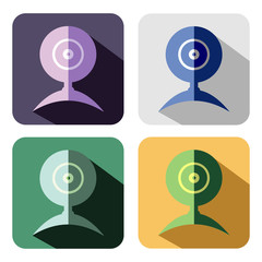 Vector icon. Set of colorful icons of web camera, isolated on the white background